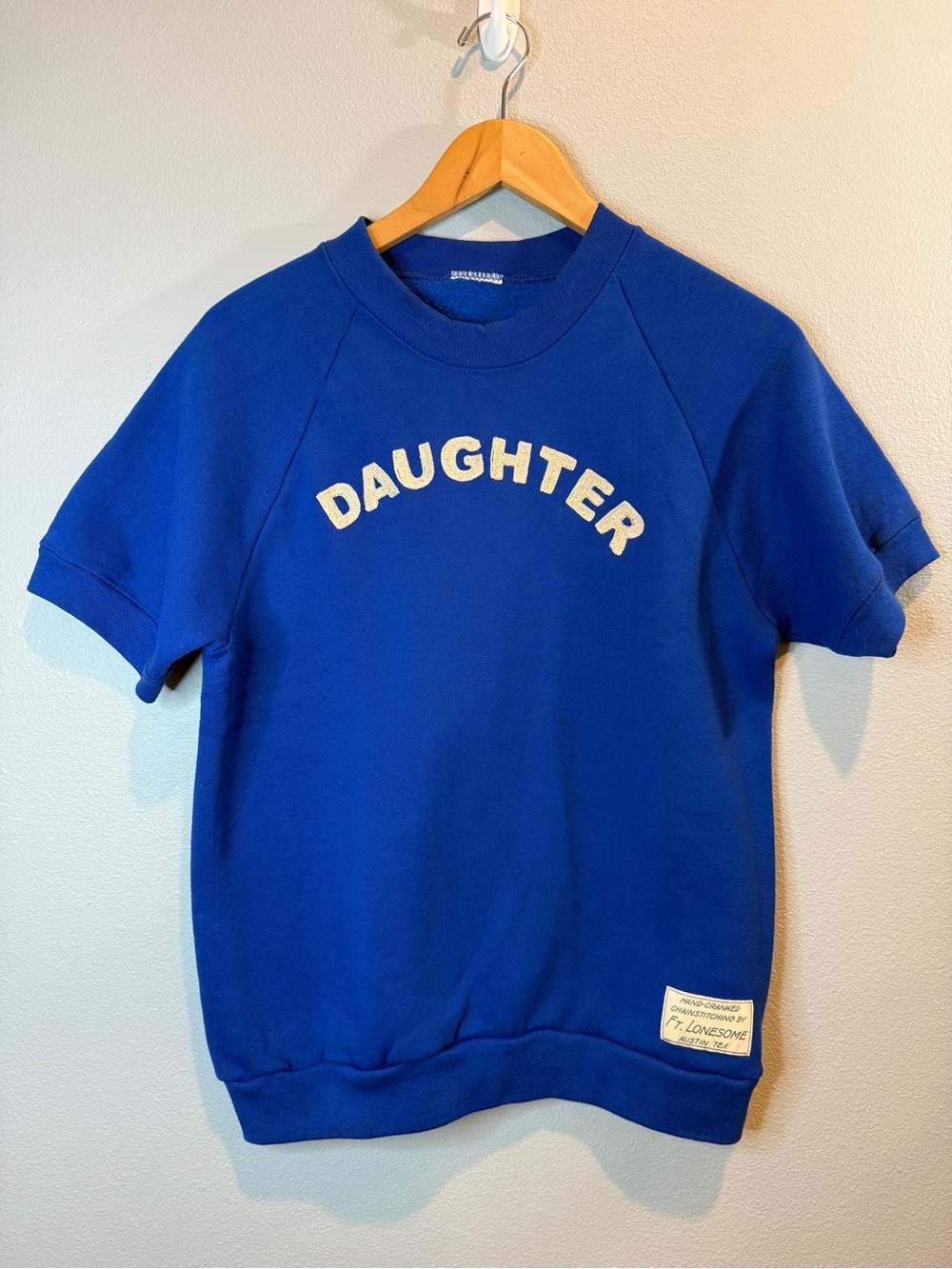 F.T. Lonesome Austin Handmade “Daughter” Chainstitch Sweatshirt S Royal Blue